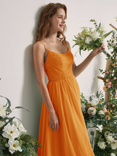 Carlyna Robe trapèze encolure dégagée longueur ras du sol mousseline demoiselle d'honneur Mangue #couleur_mangue