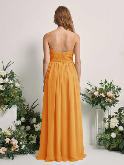 Carlyna Robe trapèze encolure dégagée longueur ras du sol mousseline demoiselle d'honneur Mangue #couleur_mangue