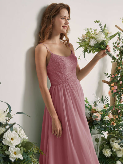 Carlyna Robe trapèze encolure dégagée longueur ras du sol mousseline demoiselle d'honneur Mauve Vintage #couleur_mauve-vintage