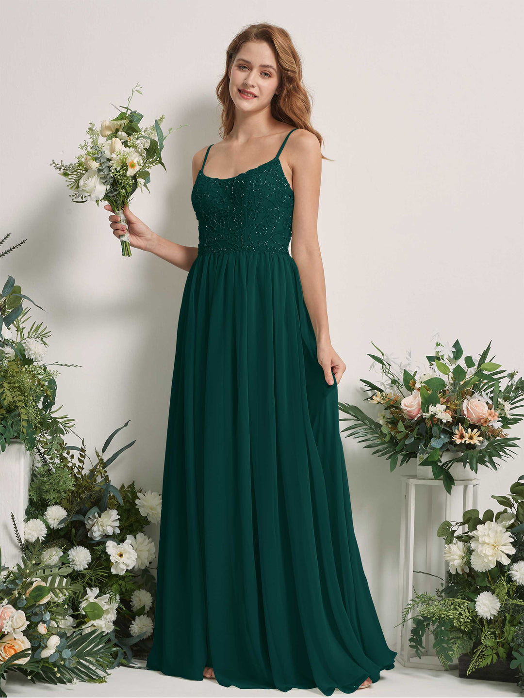 Carlyna Robe trapèze encolure dégagée longueur ras du sol mousseline demoiselle d&