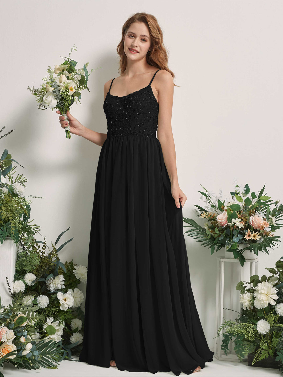 Carlyna Robe trapèze encolure dégagée longueur ras du sol mousseline demoiselle d&