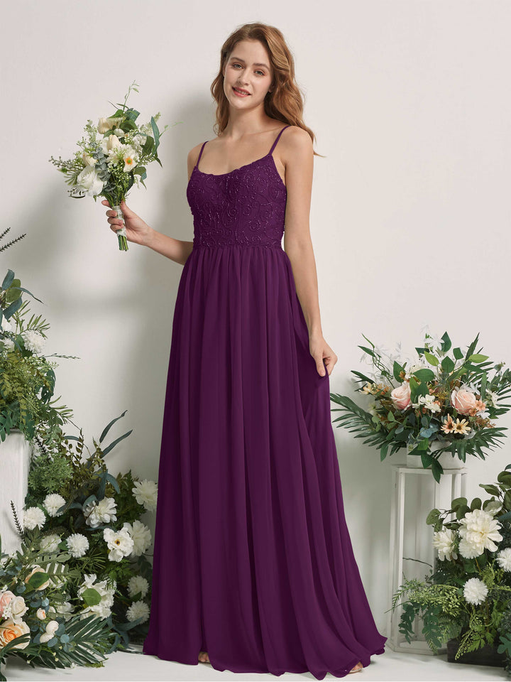 Carlyna Robe trapèze encolure dégagée longueur ras du sol mousseline demoiselle d&
