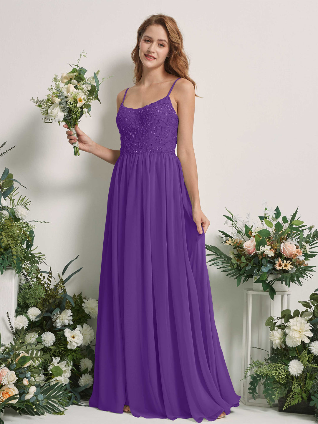 Carlyna Robe trapèze encolure dégagée longueur ras du sol mousseline demoiselle d&