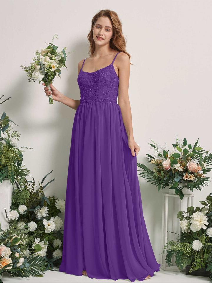 Carlyna Robe trapèze encolure dégagée longueur ras du sol mousseline demoiselle d&