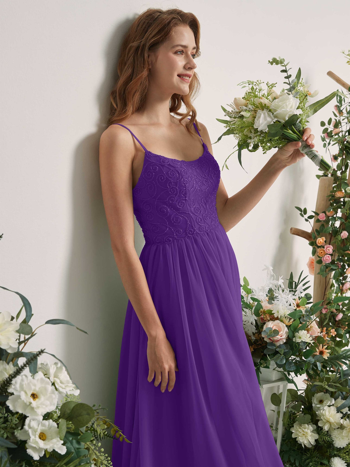 Carlyna Robe trapèze encolure dégagée longueur ras du sol mousseline demoiselle d'honneur Régence #couleur_r-gence
