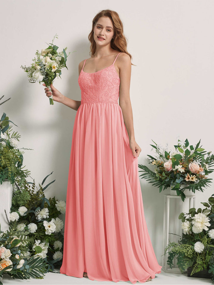 Carlyna Robe trapèze encolure dégagée longueur ras du sol mousseline demoiselle d&