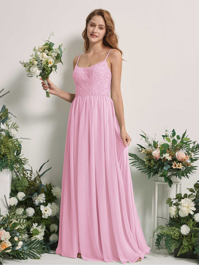 Carlyna Robe trapèze encolure dégagée longueur ras du sol mousseline demoiselle d'honneur Rose Bonbon #couleur_rose-bonbon