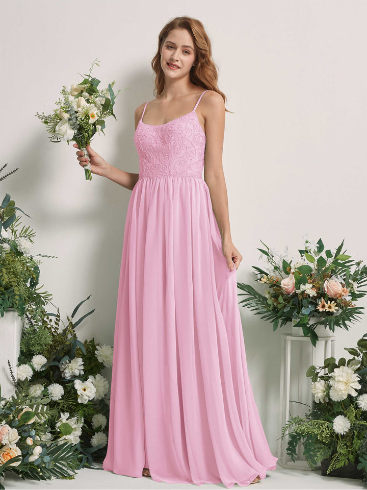 Carlyna Robe trapèze encolure dégagée longueur ras du sol mousseline demoiselle d&