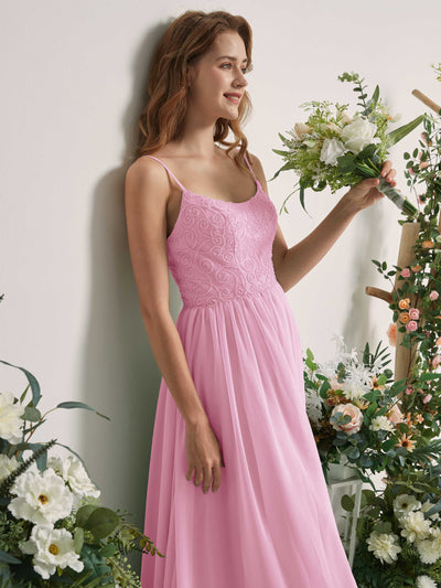 Carlyna Robe trapèze encolure dégagée longueur ras du sol mousseline demoiselle d'honneur Rose Bonbon #couleur_rose-bonbon