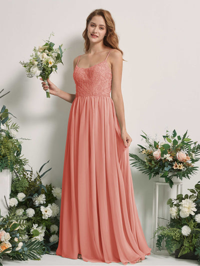 Carlyna Robe trapèze encolure dégagée longueur ras du sol mousseline demoiselle d'honneur Rose Champagne #couleur_rose-champagne