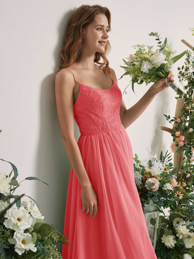 Carlyna Robe trapèze encolure dégagée longueur ras du sol mousseline demoiselle d'honneur Rose Corail #couleur_rose-corail