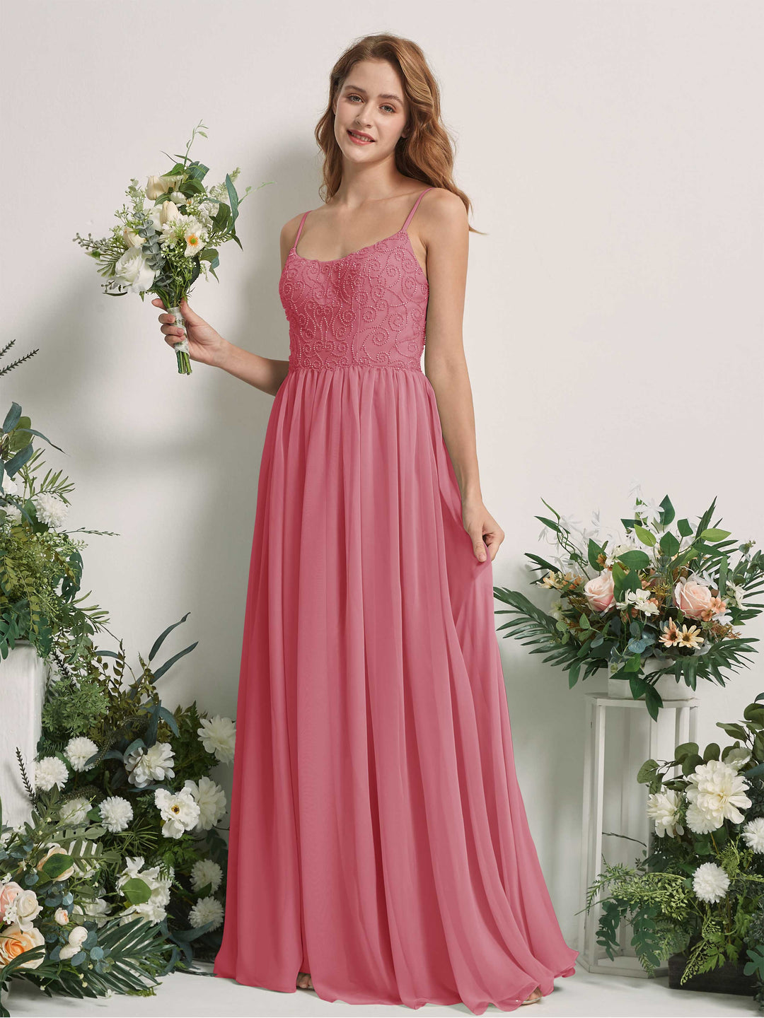 Carlyna Robe trapèze encolure dégagée longueur ras du sol mousseline demoiselle d&