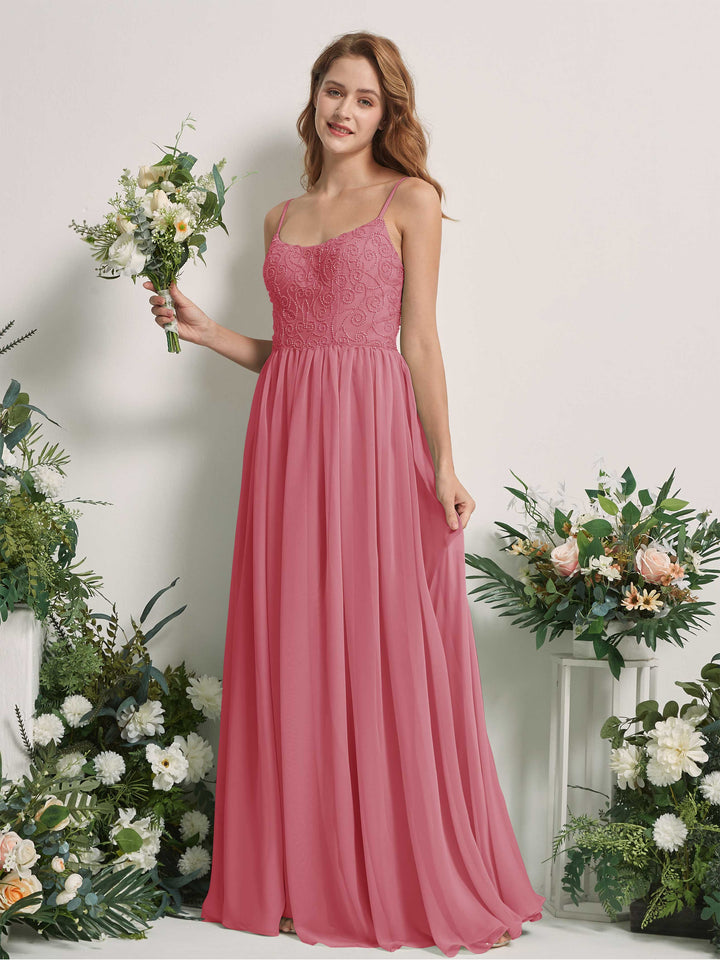 Carlyna Robe trapèze encolure dégagée longueur ras du sol mousseline demoiselle d&