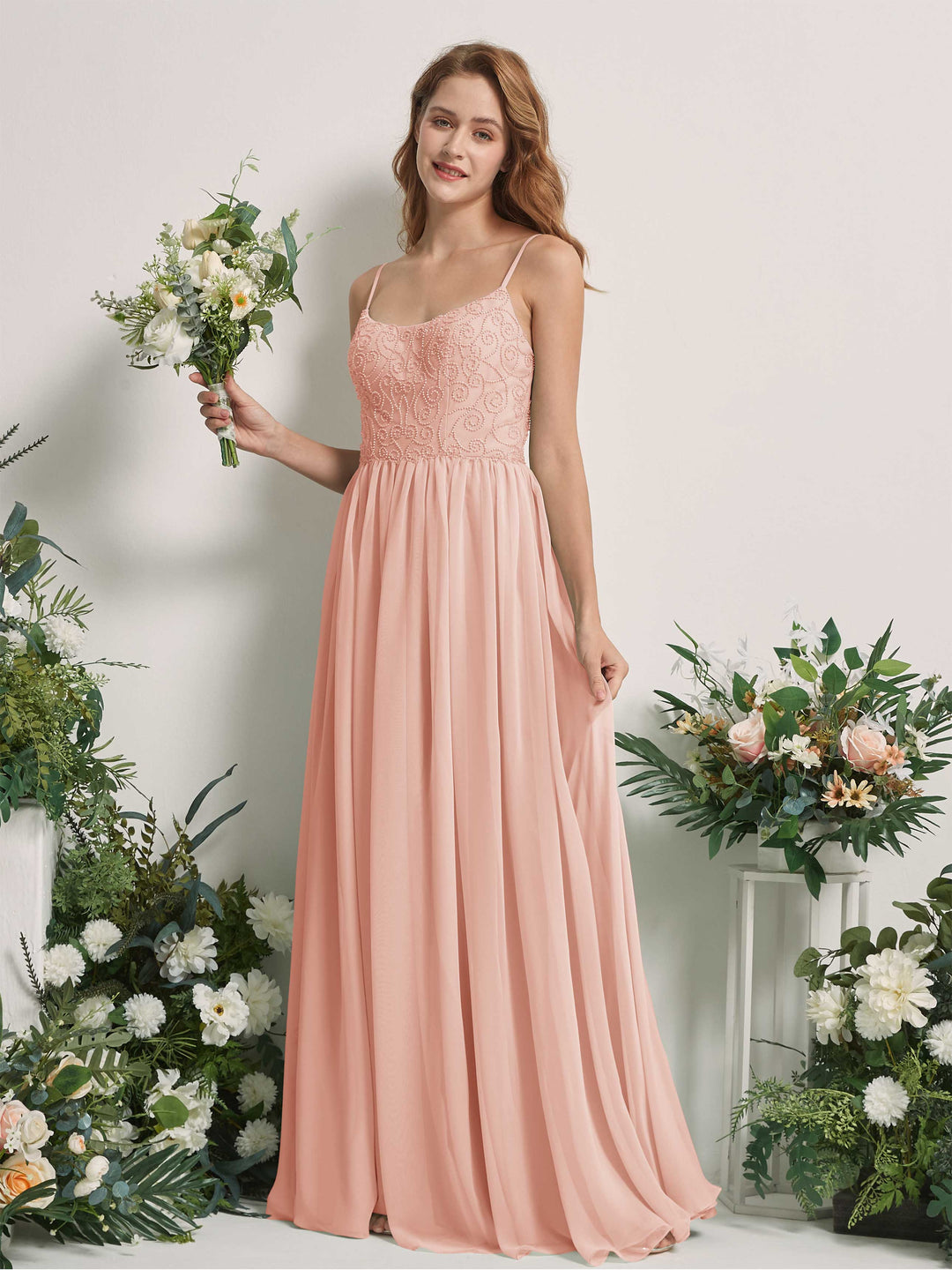 Carlyna Robe trapèze encolure dégagée longueur ras du sol mousseline demoiselle d&