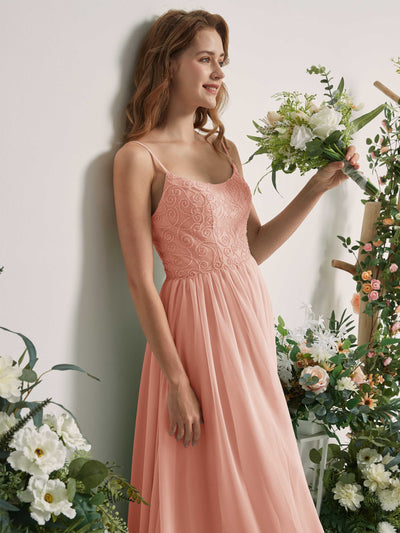 Carlyna Robe trapèze encolure dégagée longueur ras du sol mousseline demoiselle d'honneur Rose Perle #couleur_rose-perle