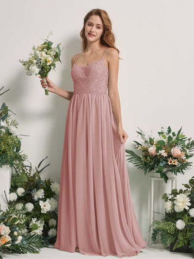 Carlyna Robe trapèze encolure dégagée longueur ras du sol mousseline demoiselle d'honneur Rose Poussiéreux #couleur_rose-poussi-reux