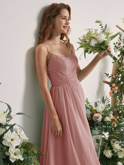 Carlyna Robe trapèze encolure dégagée longueur ras du sol mousseline demoiselle d'honneur Rose Poussiéreux #couleur_rose-poussi-reux