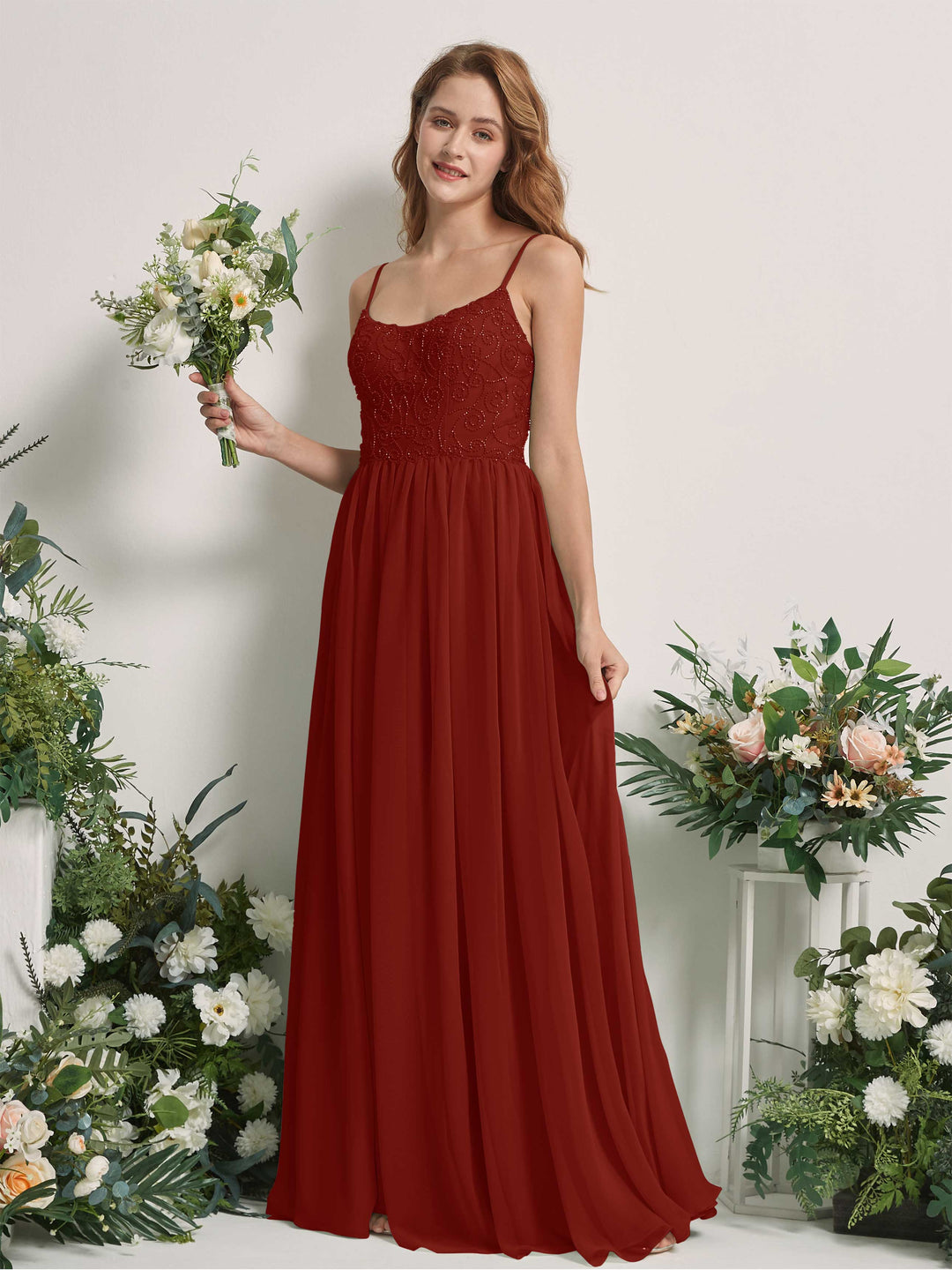 Carlyna Robe trapèze encolure dégagée longueur ras du sol mousseline demoiselle d&