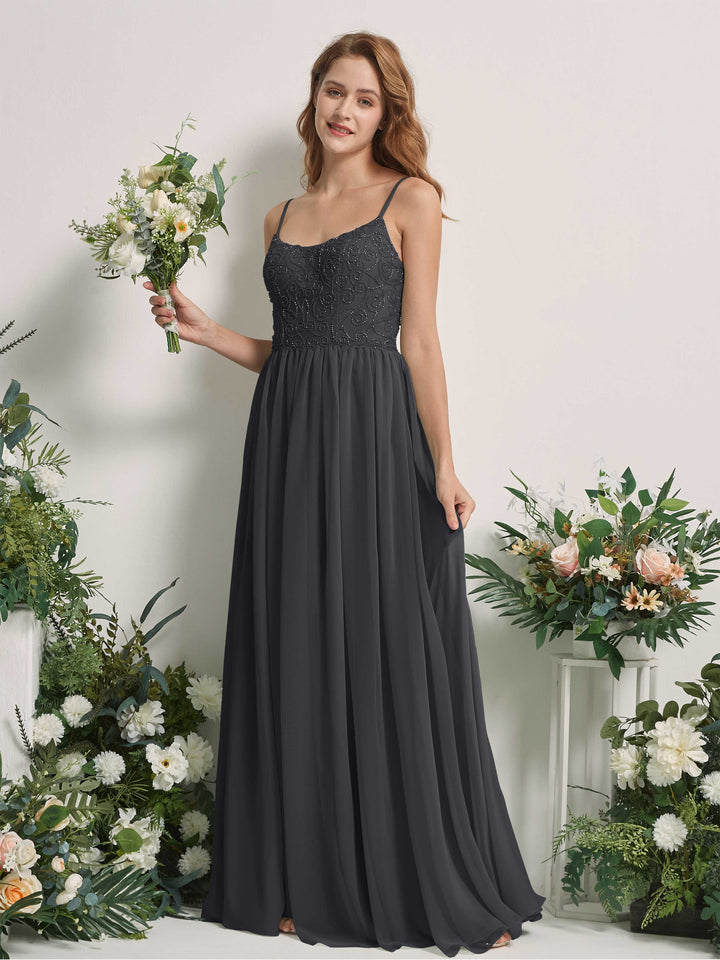 Carlyna Robe trapèze encolure dégagée longueur ras du sol mousseline demoiselle d&
