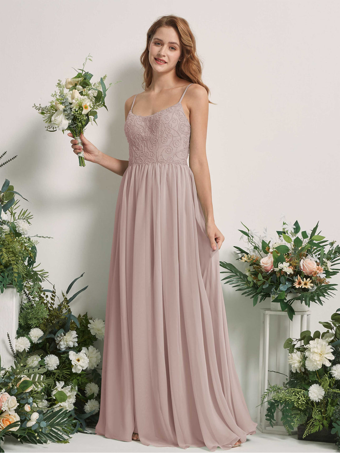 Carlyna Robe trapèze encolure dégagée longueur ras du sol mousseline demoiselle d&