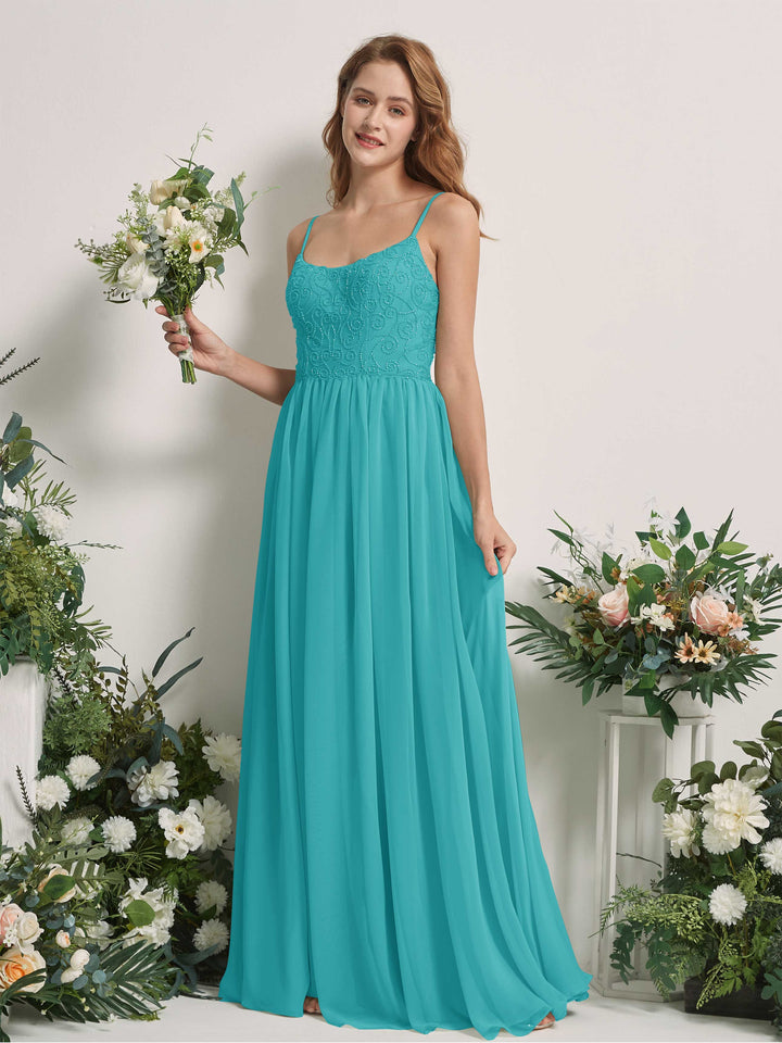Carlyna Robe trapèze encolure dégagée longueur ras du sol mousseline demoiselle d&