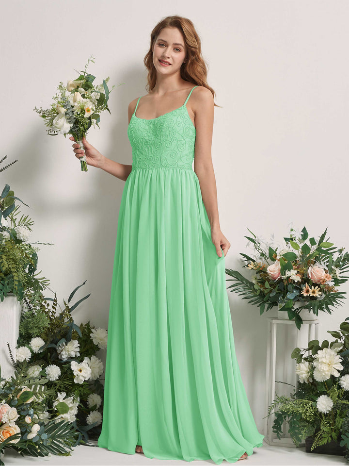 Carlyna Robe trapèze encolure dégagée longueur ras du sol mousseline demoiselle d&