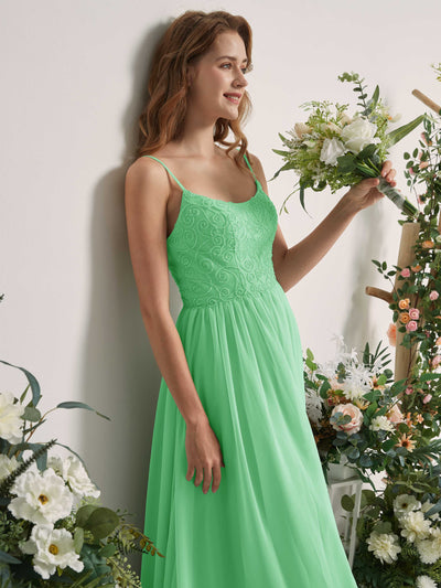 Carlyna Robe trapèze encolure dégagée longueur ras du sol mousseline demoiselle d'honneur Vert Menthe #couleur_vert-menthe
