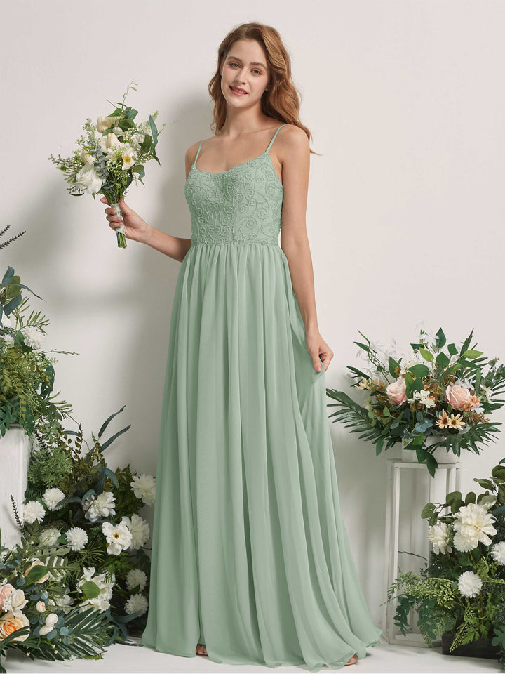 Carlyna Robe trapèze encolure dégagée longueur ras du sol mousseline demoiselle d&