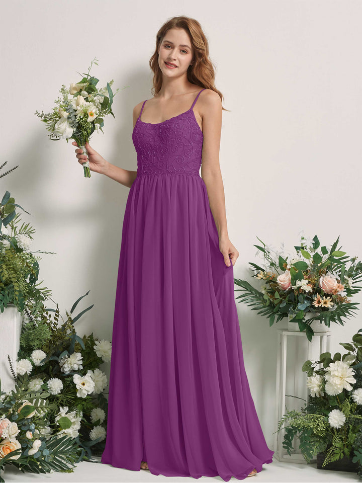 Carlyna Robe trapèze encolure dégagée longueur ras du sol mousseline demoiselle d&