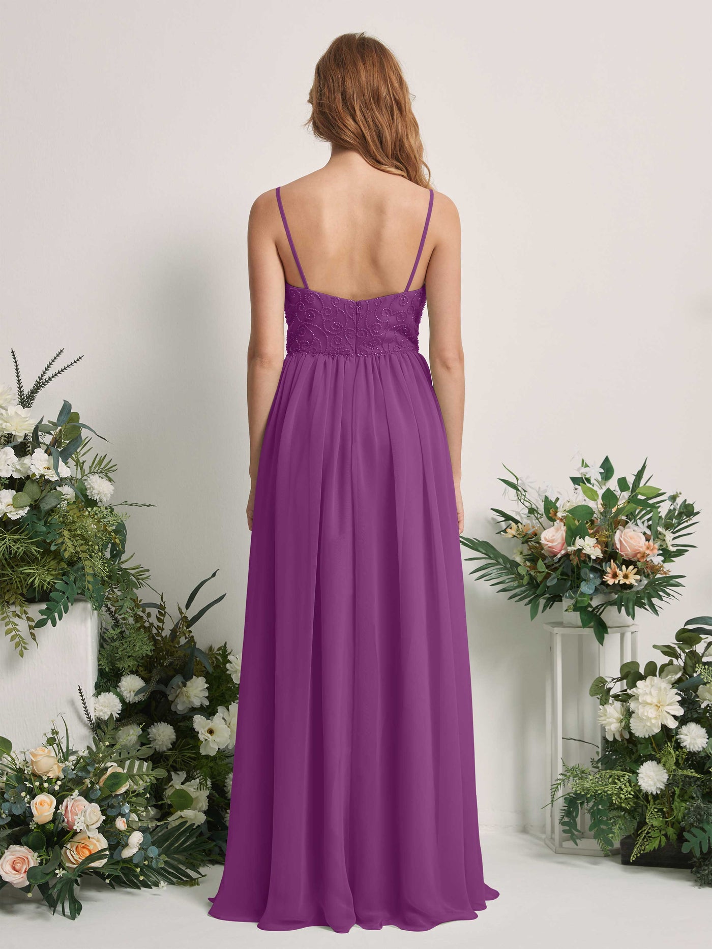 Carlyna Robe trapèze encolure dégagée longueur ras du sol mousseline demoiselle d'honneur Violet #couleur_violet