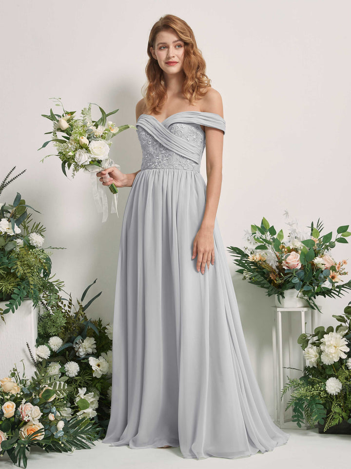 Carlyna Robe Trapèze Épaule Dénudée Longueur Ras du Sol Brodée Robes de Demoiselle d&