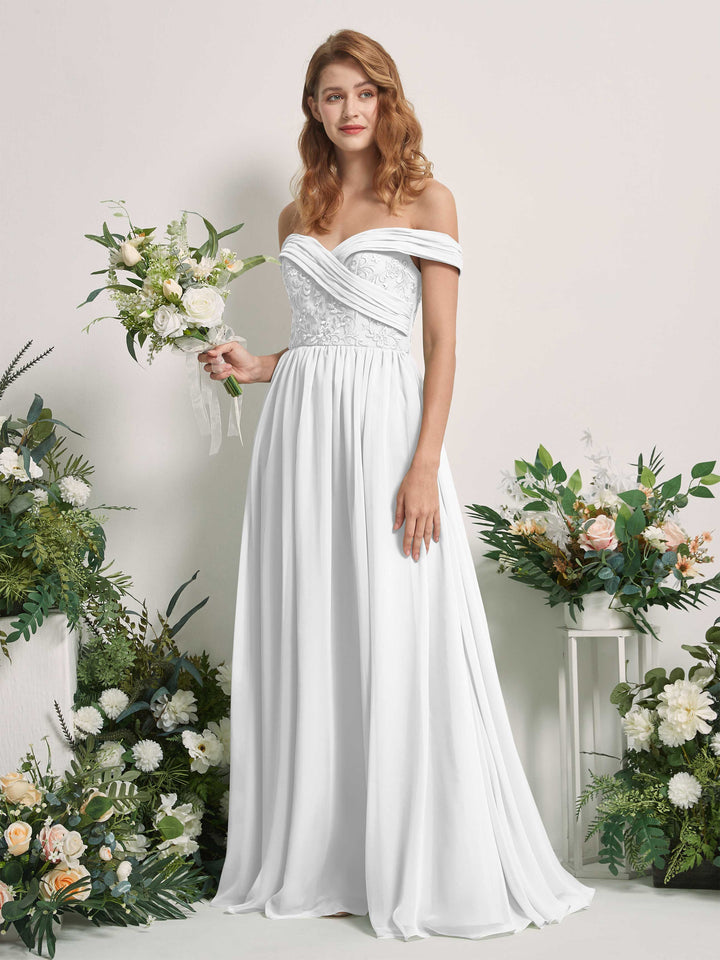 Carlyna Robe Trapèze Épaule Dénudée Longueur Ras du Sol Brodée Robes de Demoiselle d&