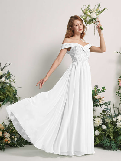 Carlyna Robe Trapèze Épaule Dénudée Longueur Ras du Sol Brodée Robes de Demoiselle d'honneur Blanc #couleur_blanc
