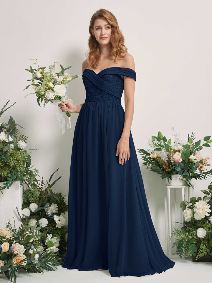Carlyna Robe Trapèze Épaule Dénudée Longueur Ras du Sol Brodée Robes de Demoiselle d&