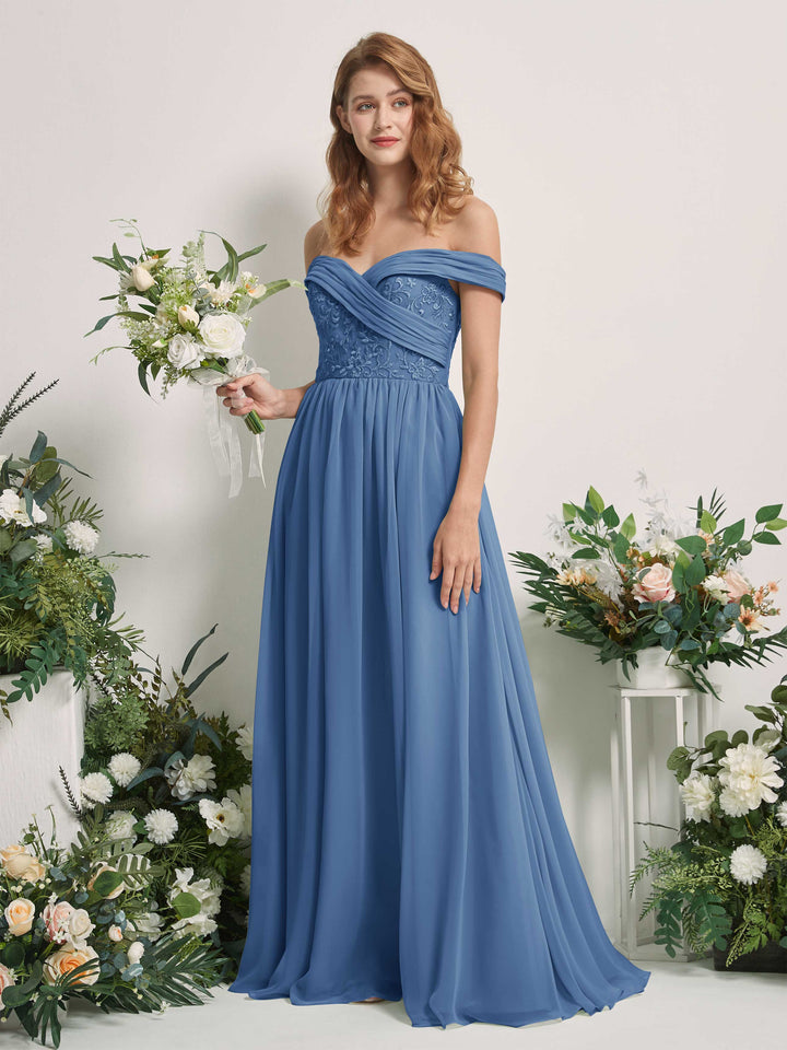 Carlyna Robe Trapèze Épaule Dénudée Longueur Ras du Sol Brodée Robes de Demoiselle d&