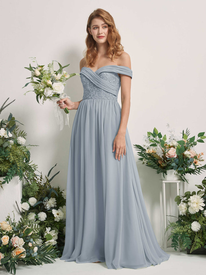 Carlyna Robe Trapèze Épaule Dénudée Longueur Ras du Sol Brodée Robes de Demoiselle d&
