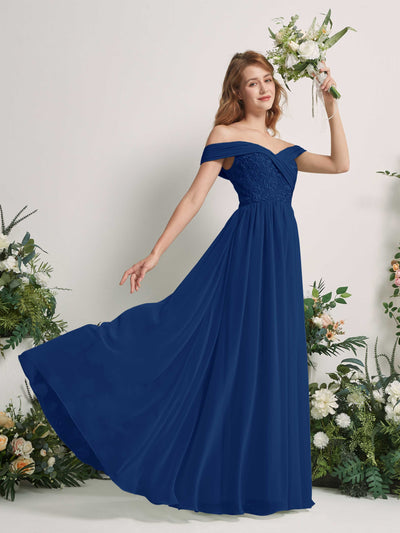 Carlyna Robe Trapèze Épaule Dénudée Longueur Ras du Sol Brodée Robes de Demoiselle d'honneur Bleu Roi #couleur_bleu-roi