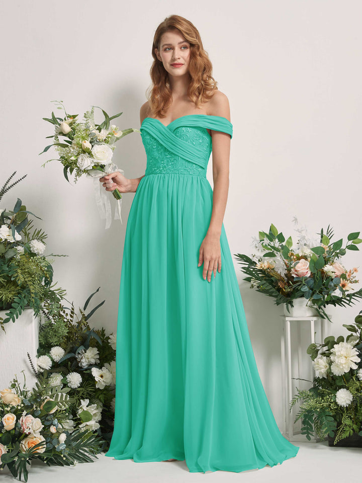Carlyna Robe Trapèze Épaule Dénudée Longueur Ras du Sol Brodée Robes de Demoiselle d&