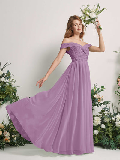 Carlyna Robe Trapèze Épaule Dénudée Longueur Ras du Sol Brodée Robes de Demoiselle d'honneur Brume Orchidée #couleur_brume-orchid-e