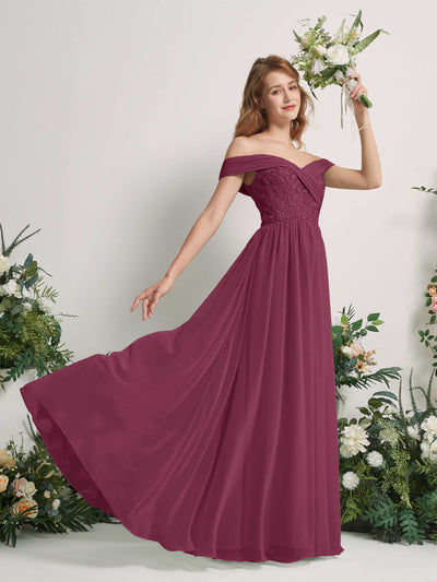 Carlyna Robe Trapèze Épaule Dénudée Longueur Ras du Sol Brodée Robes de Demoiselle d'honneur Chianti #couleur_chianti