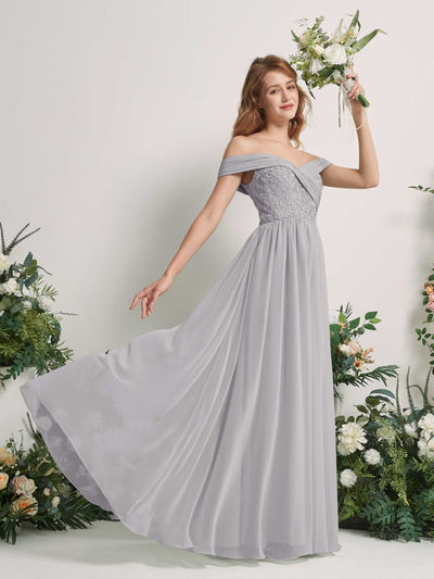 Carlyna Robe Trapèze Épaule Dénudée Longueur Ras du Sol Brodée Robes de Demoiselle d'honneur Gris Boussole #couleur_gris-boussole