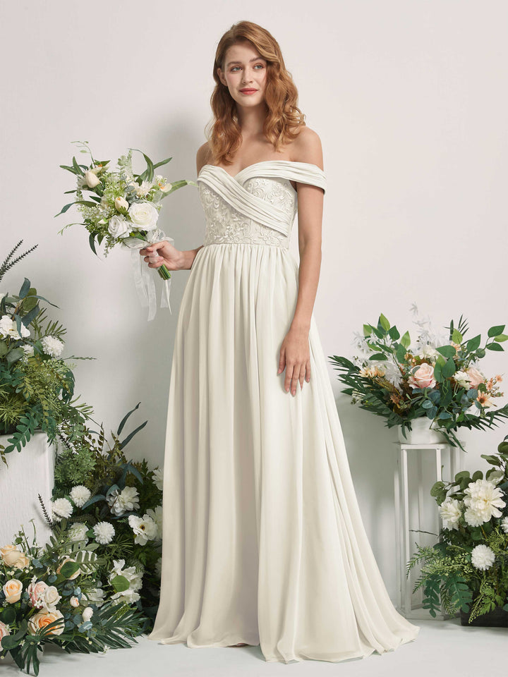 Carlyna Robe Trapèze Épaule Dénudée Longueur Ras du Sol Brodée Robes de Demoiselle d&