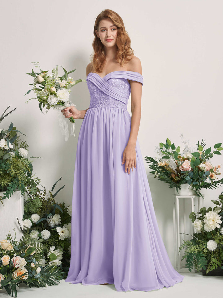 Carlyna Robe Trapèze Épaule Dénudée Longueur Ras du Sol Brodée Robes de Demoiselle d&