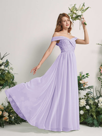 Carlyna Robe Trapèze Épaule Dénudée Longueur Ras du Sol Brodée Robes de Demoiselle d'honneur Lilas #couleur_lilas