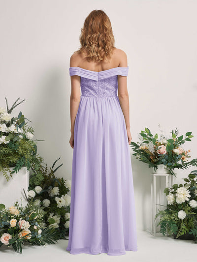 Carlyna Robe Trapèze Épaule Dénudée Longueur Ras du Sol Brodée Robes de Demoiselle d'honneur Lilas #couleur_lilas