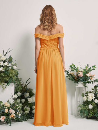 Carlyna Robe Trapèze Épaule Dénudée Longueur Ras du Sol Brodée Robes de Demoiselle d'honneur Mangue #couleur_mangue