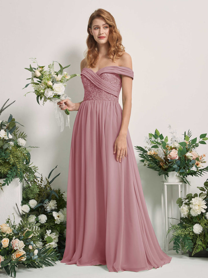 Carlyna Robe Trapèze Épaule Dénudée Longueur Ras du Sol Brodée Robes de Demoiselle d&