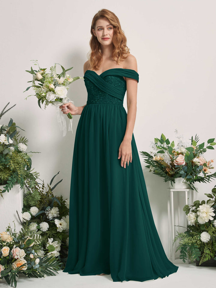 Carlyna Robe Trapèze Épaule Dénudée Longueur Ras du Sol Brodée Robes de Demoiselle d&