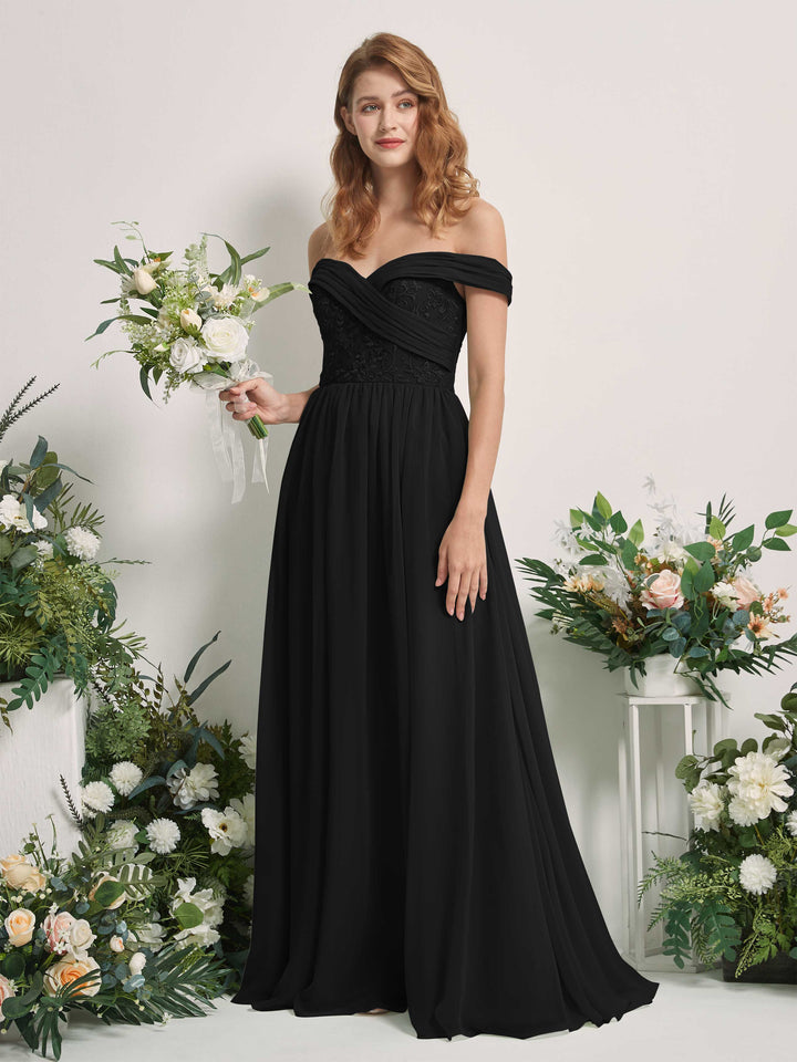 Carlyna Robe Trapèze Épaule Dénudée Longueur Ras du Sol Brodée Robes de Demoiselle d&