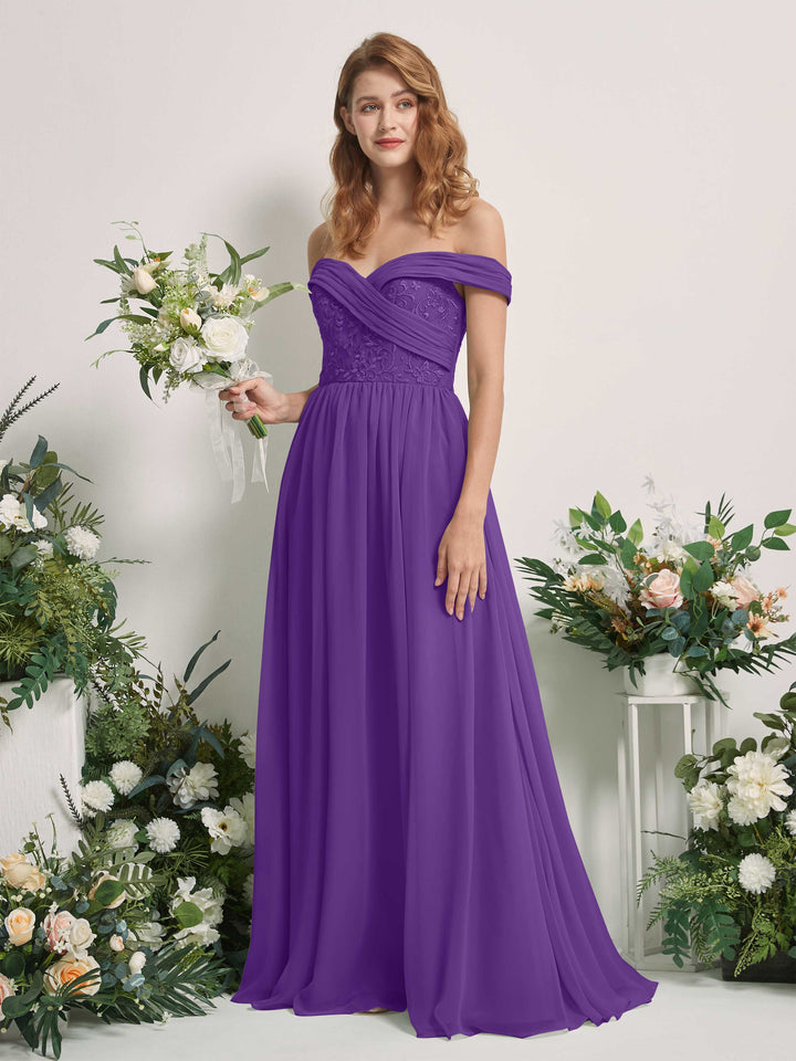 Carlyna Robe Trapèze Épaule Dénudée Longueur Ras du Sol Brodée Robes de Demoiselle d&
